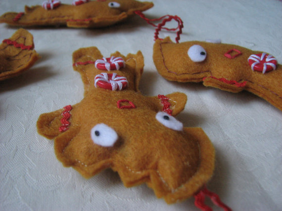 Gingerbread People Ornaments made from Recycled Plastic Bottle Felt